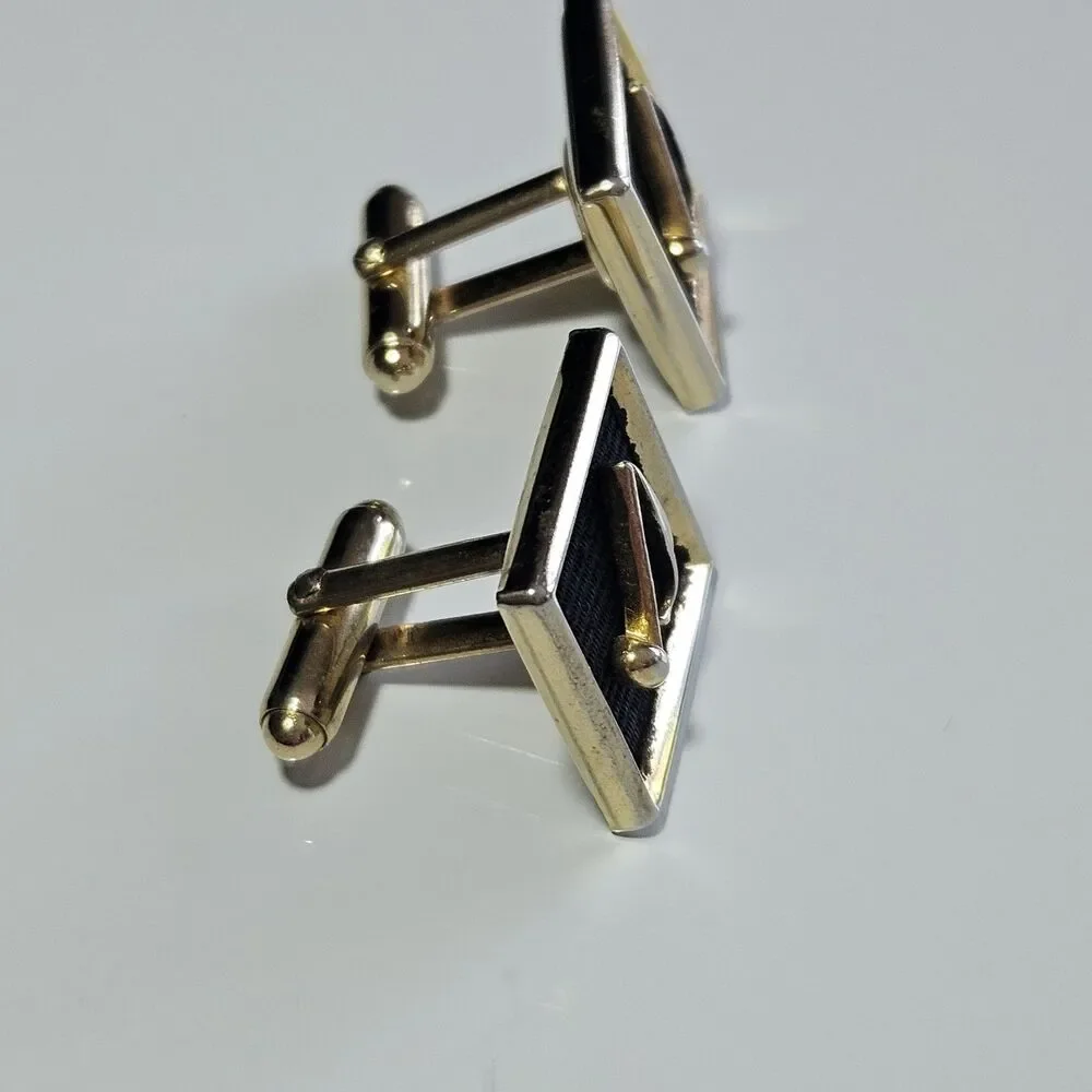 *Sale* Gold Tone Black Vintage 1960's Signed Anson Musical Note Cuff Links